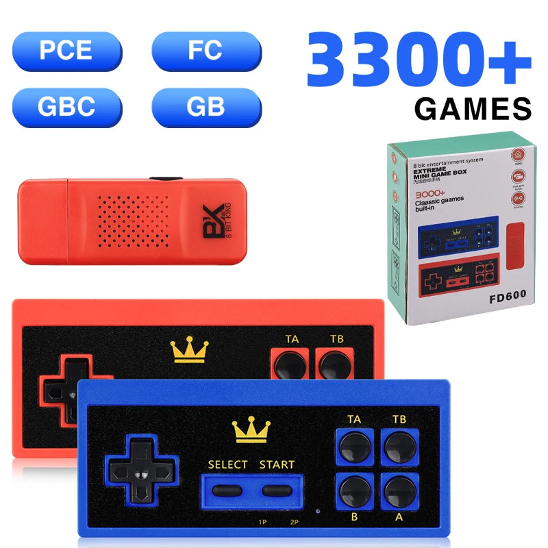 8 Bit Video Game Console HD TV Retro Game Stick Built In 3300+ Games Handheld Game Console For PCE FC GBC GB Wireless Gamepad