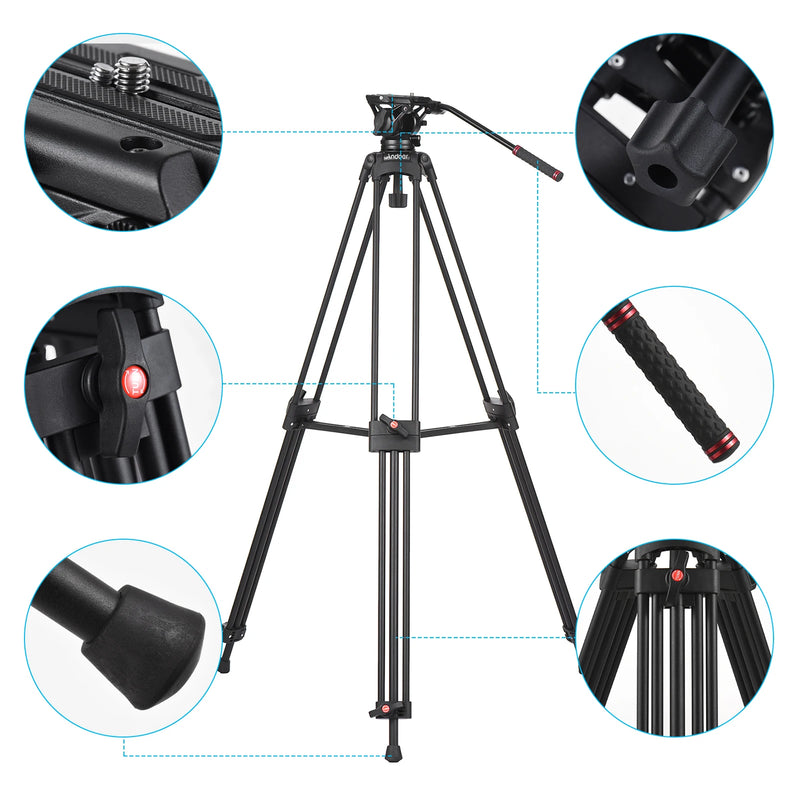 Andoer D1801 Professional Tripod Stand Aluminium Alloy Panorama Head 3-Section Extendable for DSLR Cameras Camcorder Photography