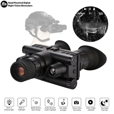 OHB-R5 Digital Binoculars 1080P HD Night Vision 600M Long Range Hunting with IR & Tacticle Flashlight Head Mounted Video