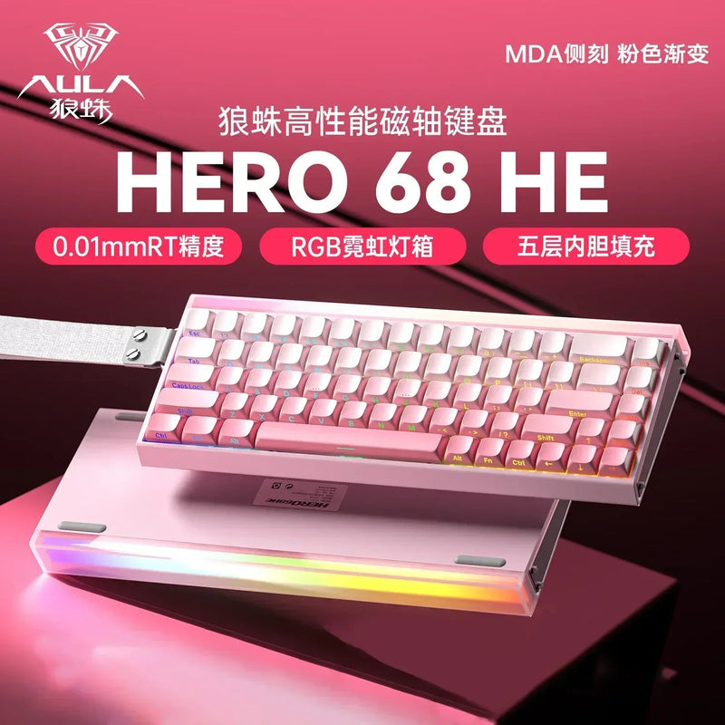 AULA Hero68HE Magnetic Switch RGB 8K E-sports Hot Swap Gaming Mechanical Keyboard Customize Wired PC Gamer Keyboard Accessories