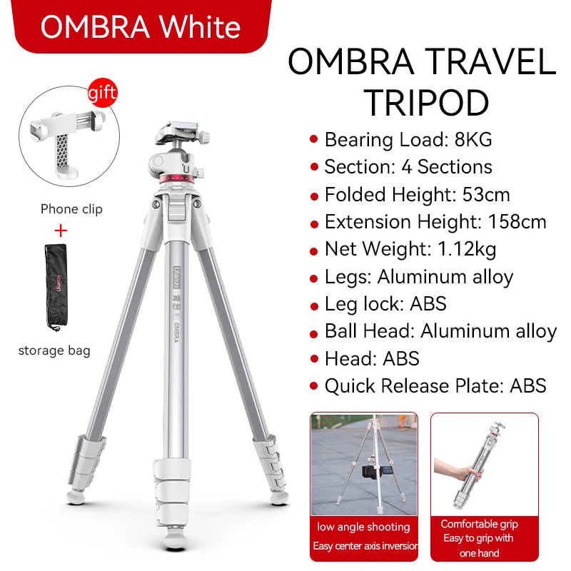 Ulanzi OMBRA Travel Tripod Aluminum Alloy Metal Outdoor Smartphone DSLR Camera Tripod Monopod W Arca Swiss Plate Ball Head