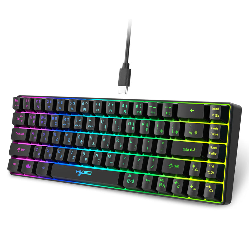 68 Keys Gaming Keyboard USB Wired Korean Keyboard Portable RGB Backlight Spanish English Keyboard for Windows Laptops Computer