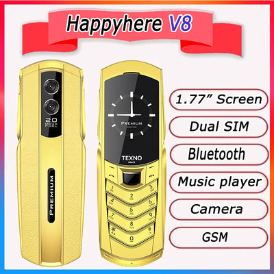 New Unlock V8 Bar Luxury Metal Handmade Phone Quad band Dual Sim Leather case Bluetooth FM Radio Push-button mobile phone