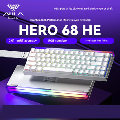 NEW AULA HERO 68he Magnetic Switch Mechanical Keyboard Wired 8K Return Hot Swap Customization 0.01mm RT E-sports Gaming Keyboard