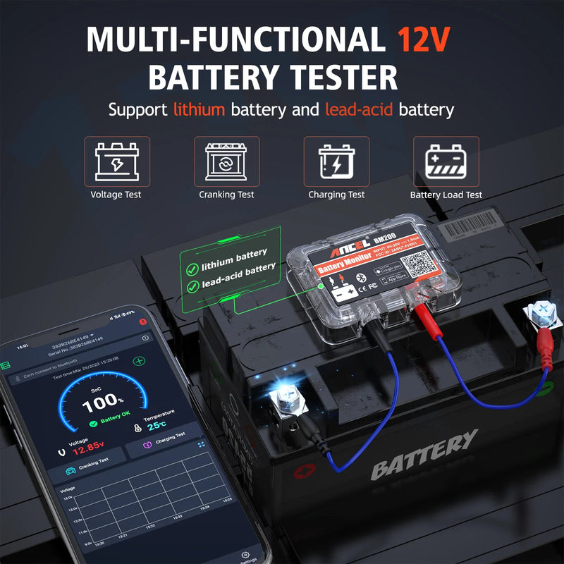 ANCEL BM200 12V Battery Tester Wireless Bluetooth Car Battery Health APP Monitoring Battery Monitor Tools For Android IOS