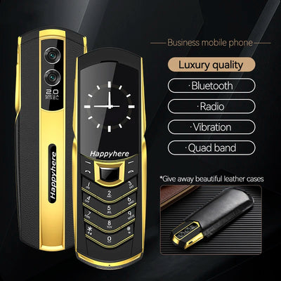 New Unlock V8 Bar Luxury Metal Handmade Phone Quad band Dual Sim Leather case Bluetooth FM Radio Push-button mobile phone