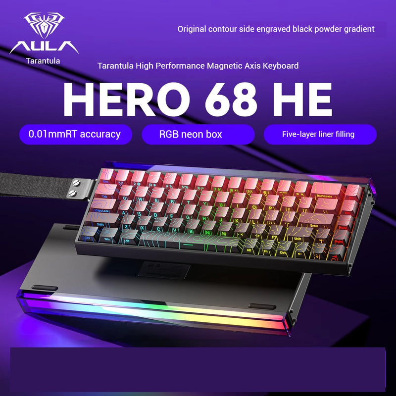 NEW AULA HERO 68he Magnetic Switch Mechanical Keyboard Wired 8K Return Hot Swap Customization 0.01mm RT E-sports Gaming Keyboard