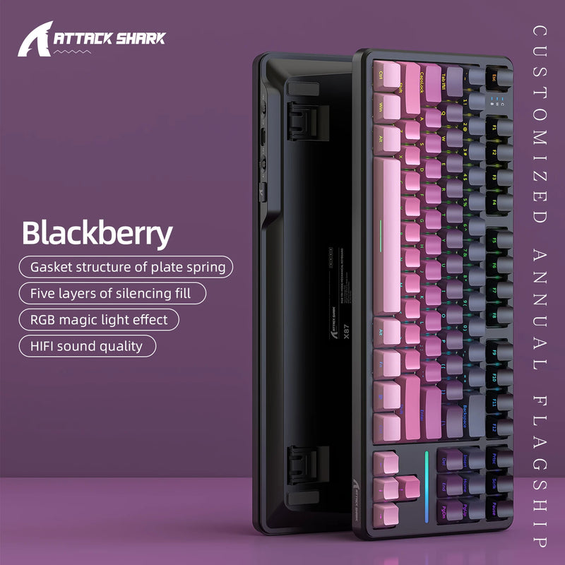 Attack Shark X87 Wireless Gaming Keyboard, Gasket, RGB Backlit, Hot-Swap, 3-Mode Connectivity, Large Battery, Compact TKL Layout