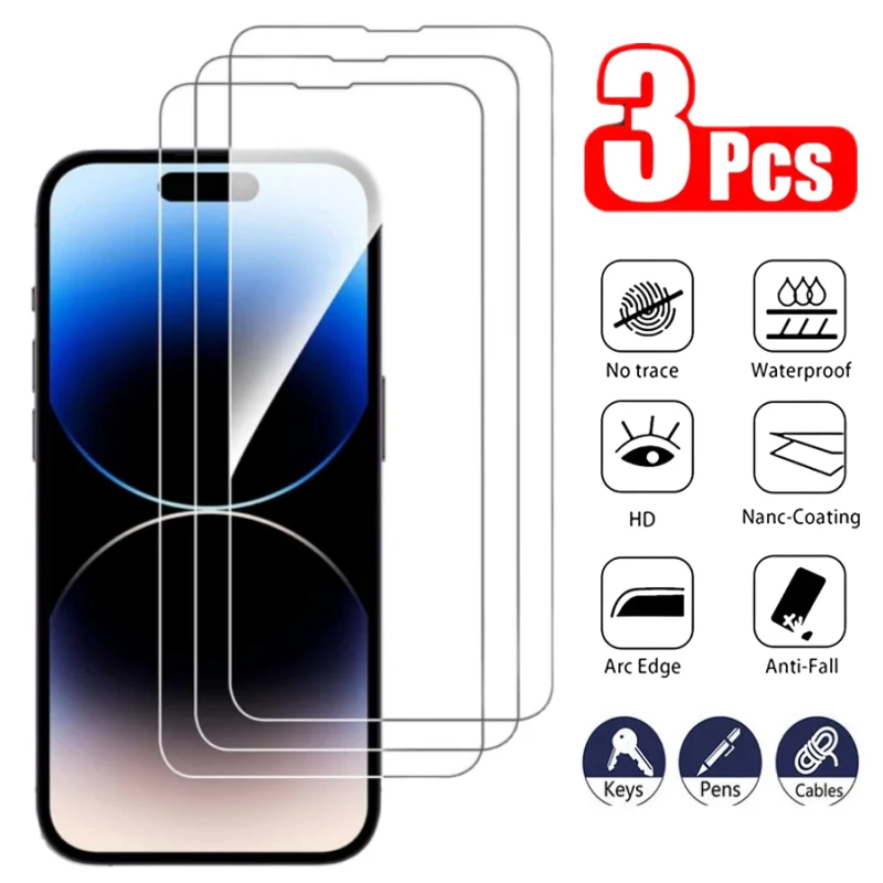 3PCS Tempered Glass For iPhone 15 Pro Max 14 13 12 Anti Scratch Screen Protector For iPhone 14ProMax 13Pro 12Mini Clear Glass