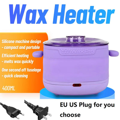 Portable Wax Heater Foldable 400ML High Capacity Melted Wax Beans Hair Removal Wax Warmer Adjustable Temperature EU/US Plug