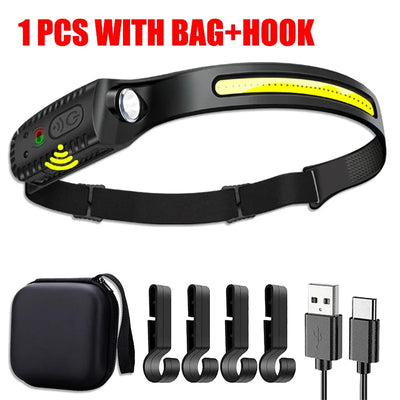 USB Rechargeable LED Sensor Headlamp XPE+COB Headlight Led Head Torch Camping Search Light Head Flashlight for Fishing Lantern