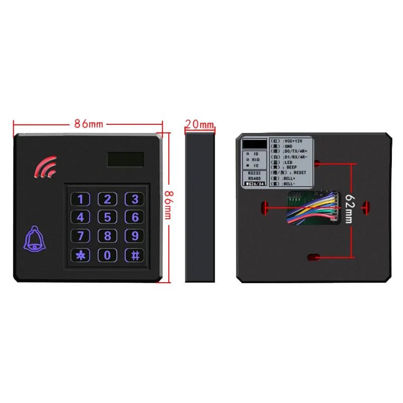 A3D-R Waterproof RFID 125Khz/13.56Mhz ID IC Access Control Reader Entry Access Control Keyboard wiegand 26 34 output reader