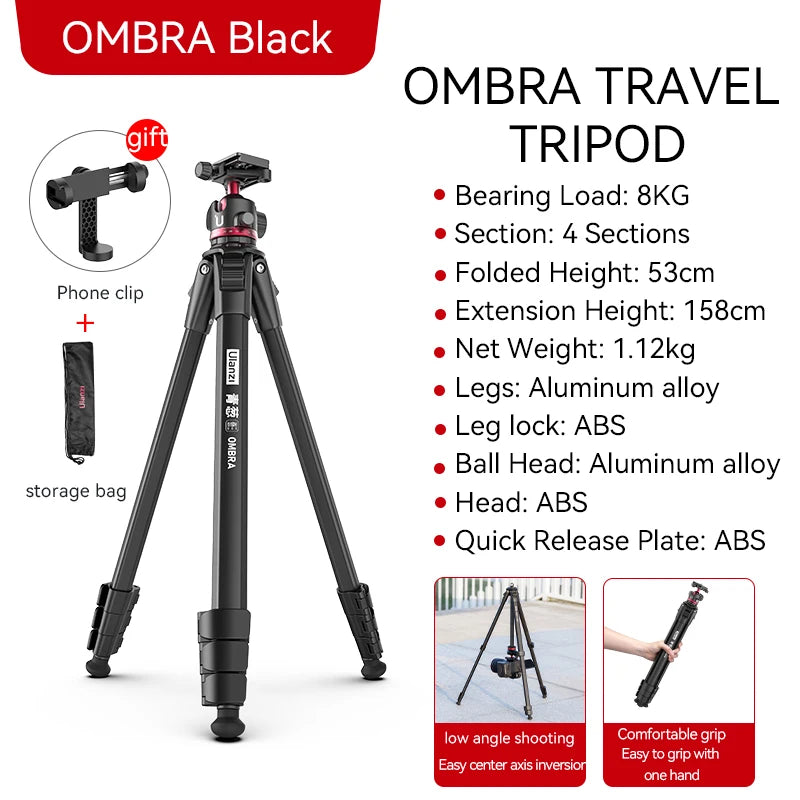 Ulanzi OMBRA Travel Tripod Aluminum Alloy Metal Outdoor Smartphone DSLR Camera Tripod Monopod W Arca Swiss Plate Ball Head