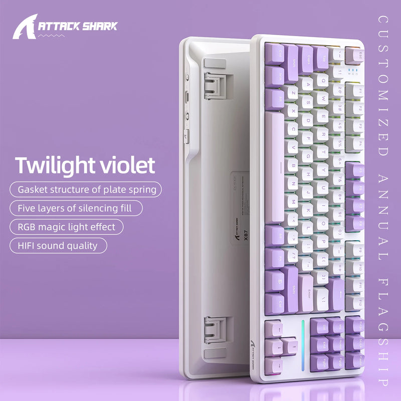 Attack Shark X87 Wireless Gaming Keyboard, Gasket, RGB Backlit, Hot-Swap, 3-Mode Connectivity, Large Battery, Compact TKL Layout