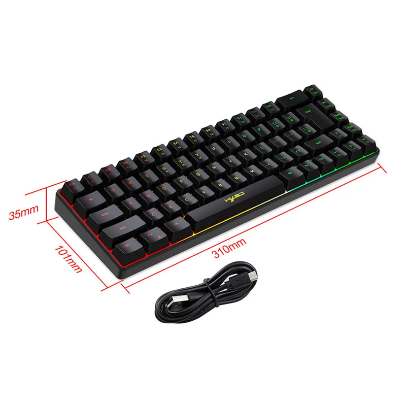 68 Keys Gaming Keyboard USB Wired Korean Keyboard Portable RGB Backlight Spanish English Keyboard for Windows Laptops Computer