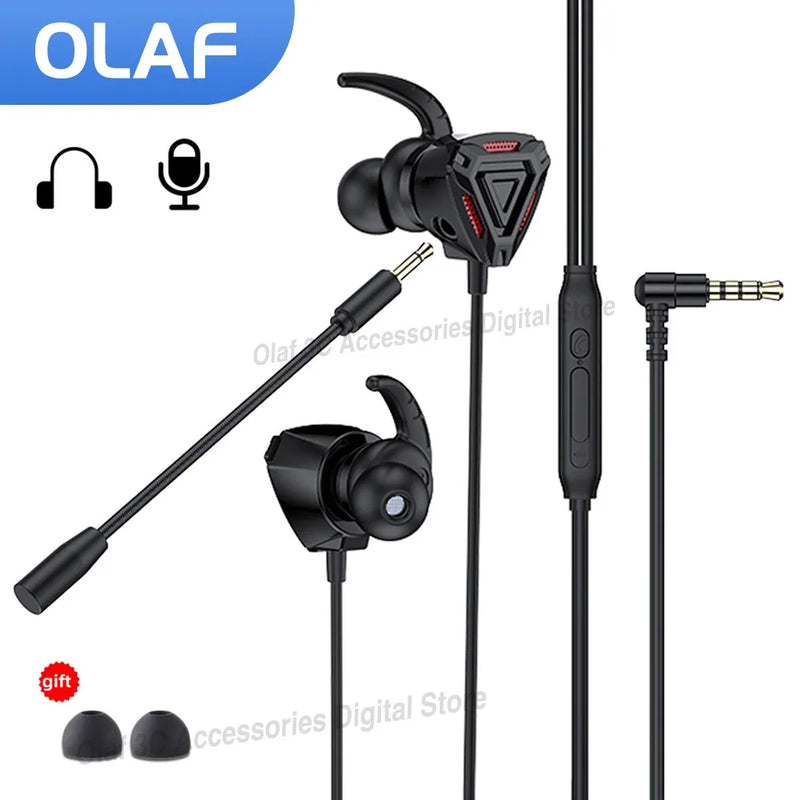 OLAF 3.5mm Wired Headphones Gaming Headset Bass Stereo Gamer Earphones Noise Cancelling Earbuds With Dual Mic In-ear Handfree