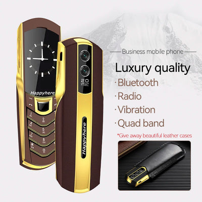 New Unlock V8 Bar Luxury Metal Handmade Phone Quad band Dual Sim Leather case Bluetooth FM Radio Push-button mobile phone