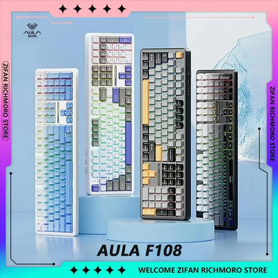 New Aula F108 Tri-Mode Mechanical Keyboard 1k Polling Rate Bluetooth Wireless Customized Hifi Switch Hot Swap Rgb Keyboards Gift