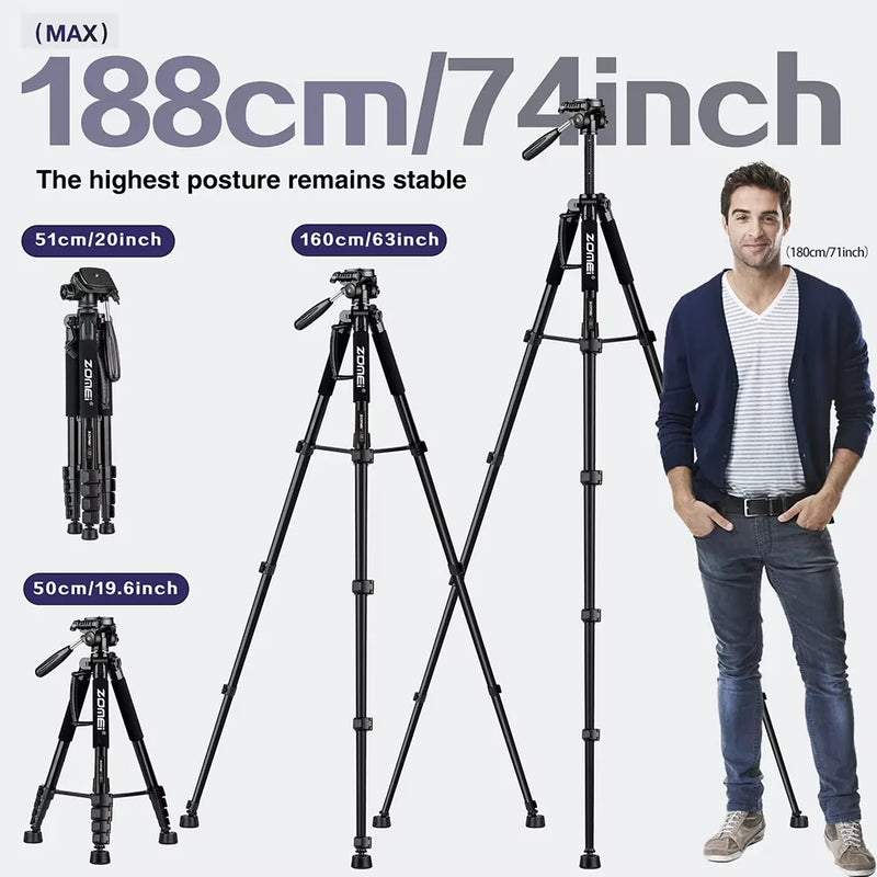 187cm/73.6in Zomei Professional Floor Tripod for Camera DSLR Canon Nikon Mobile Projector Telescope Spotlight Phone Holder Stand