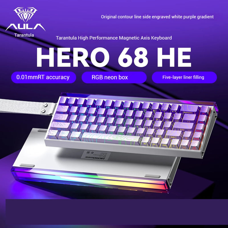 NEW AULA HERO 68he Magnetic Switch Mechanical Keyboard Wired 8K Return Hot Swap Customization 0.01mm RT E-sports Gaming Keyboard