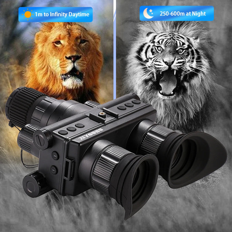 OHB-R5 Digital Binoculars 1080P HD Night Vision 600M Long Range Hunting with IR & Tacticle Flashlight Head Mounted Video