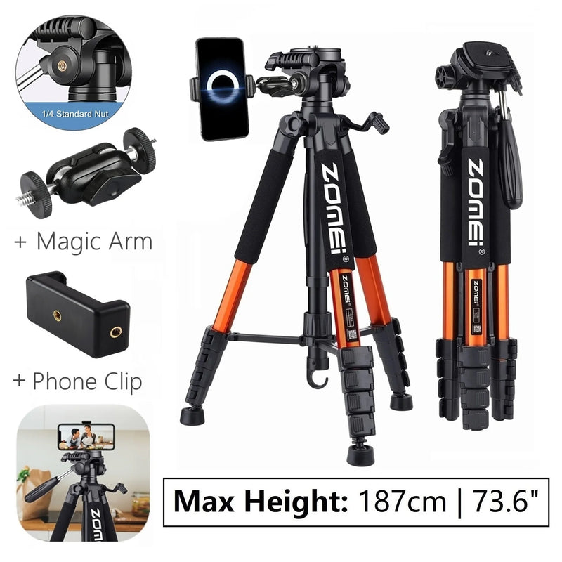 73.6in/187cm Portable Zomei Tripod Aluminum 6kg load capacity for Camera DSLR Canon Nikon 360 Degree Panorama Photography Stand