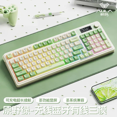 Aula S99pro Bluetooth Wireless Keyboard Three Mode RGB Knob Smart Screen Wireless Gaming Keyboard Custom Ergonomics Keyboard