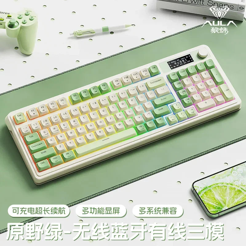 Aula S99pro Bluetooth Wireless Keyboard Three Mode RGB Knob Smart Screen Wireless Gaming Keyboard Custom Ergonomics Keyboard