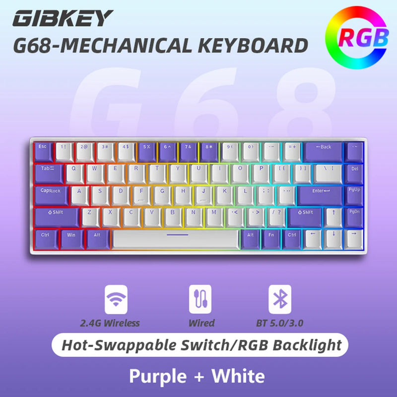 G68 Wireless Gaming Mechanical Keyboard Hot-Swappable Bluetooth Keyboard 68 keys RGB Light custom for Gamer Tablet Computer work