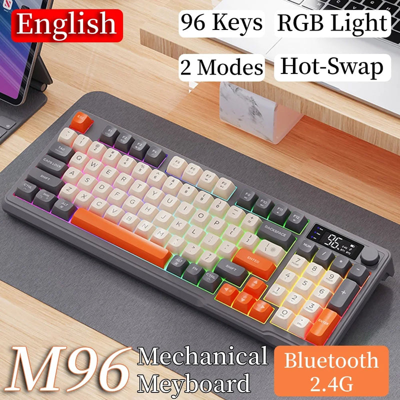 M96 Bluetooth Wireless Keyboard Desk 2.4G Mechanical Keyboard Dual Mode Connection Digital Display Pc Gamer Keyboard RGB Light