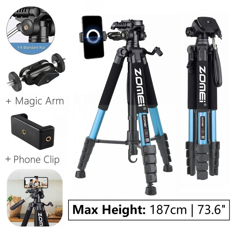 187cm/73.6in Zomei Professional Floor Tripod for Camera DSLR Canon Nikon Mobile Projector Telescope Spotlight Phone Holder Stand