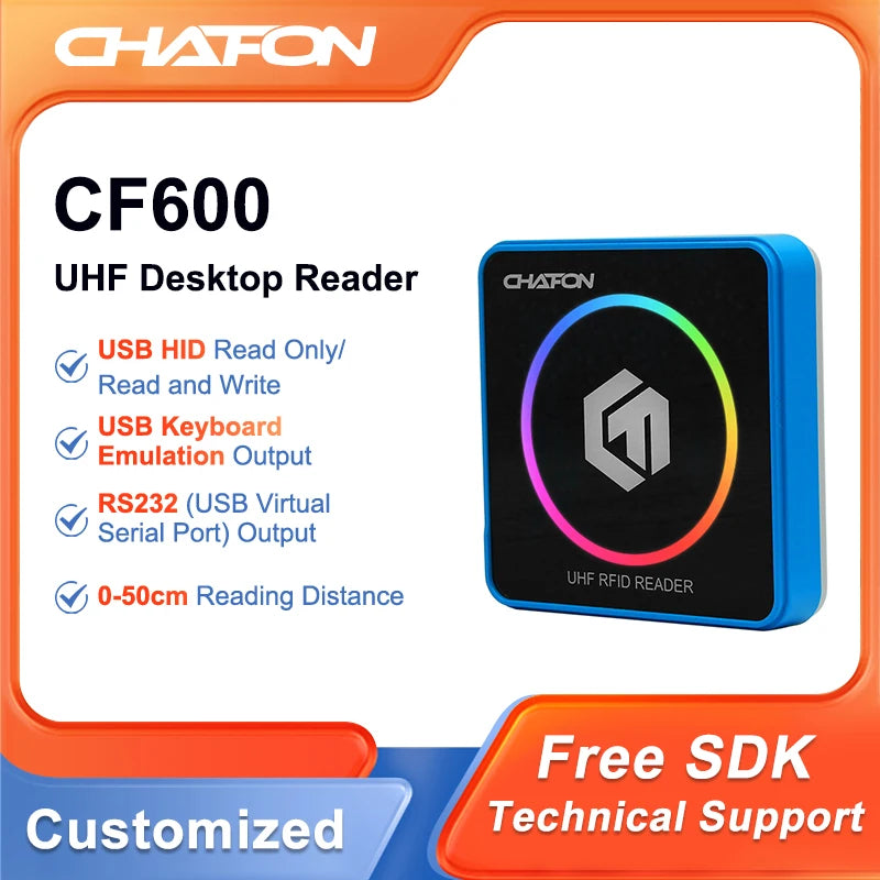 CHAFON CF600 50cm uhf rfid reader usb writer with LED light for access control system free SDK