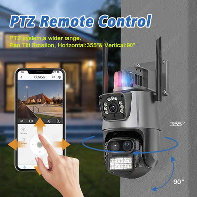 9MP Three Lens 8X PTZ Zoom Outdoor Security Light Alarm 6K Video Surveillance WiFi IP PTZ CCTV Network ICsee PTZ Control Camera