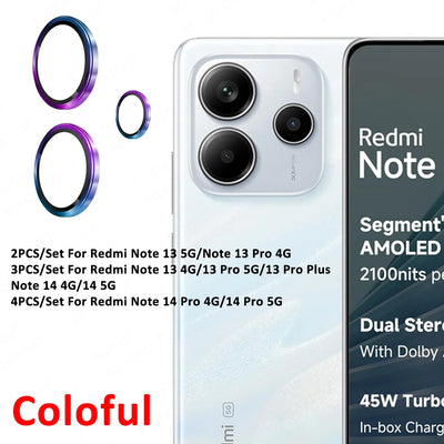 Redmy Note14 5G Glass Lens Ring For Xiaomi Redmi Note 14 Pro 13 Pro+ Note13 13Pro Plus 14Pro 4G 3D Metal Camera Protector Case