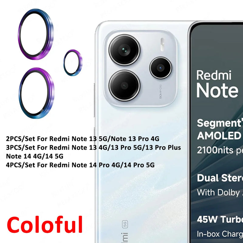 3D Aluminum Alloy Lens Ring For Xiaomi Redmi Note 14 5G Back Camera Glass Protector Case Note14 Pro 13 Pro+ 13Pro Plus Note13 4G