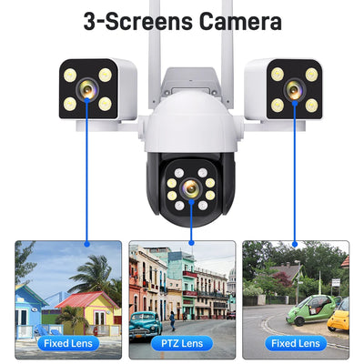 15MP WiFi Camera Outdoor Three lens PTZ Video Surveillance Security Protection 4K IP Camera Smart Home Wireless CCTV Cam NVR