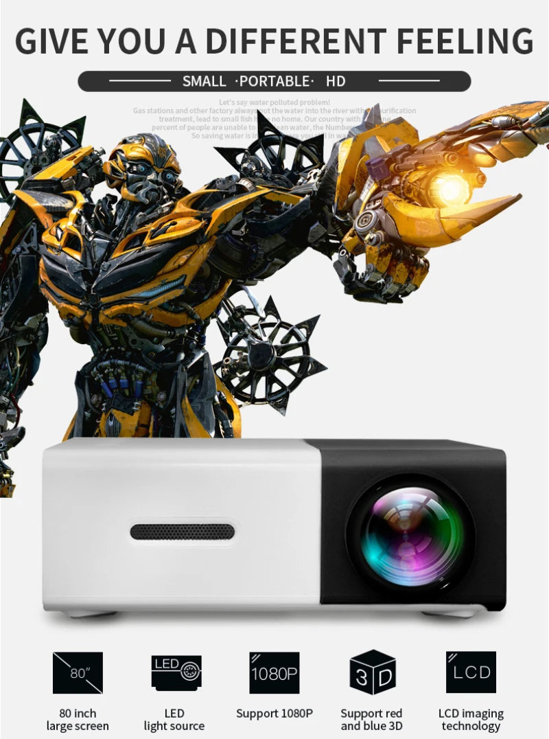 Salange YG300 MINI Projector Home Theater Game Beamer Video Multimedia Player for Apple Android Phone 1080P Via HD Port Smart TV