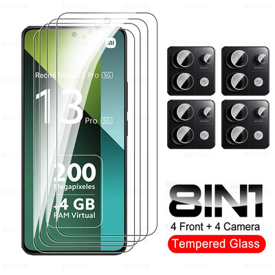 8IN1 Tempered Glass For Redmi Note 13 Pro 5G 4G Screen Protector Anti Scratch HD Camera Lens Protective Film On Redmi Note 13Pro