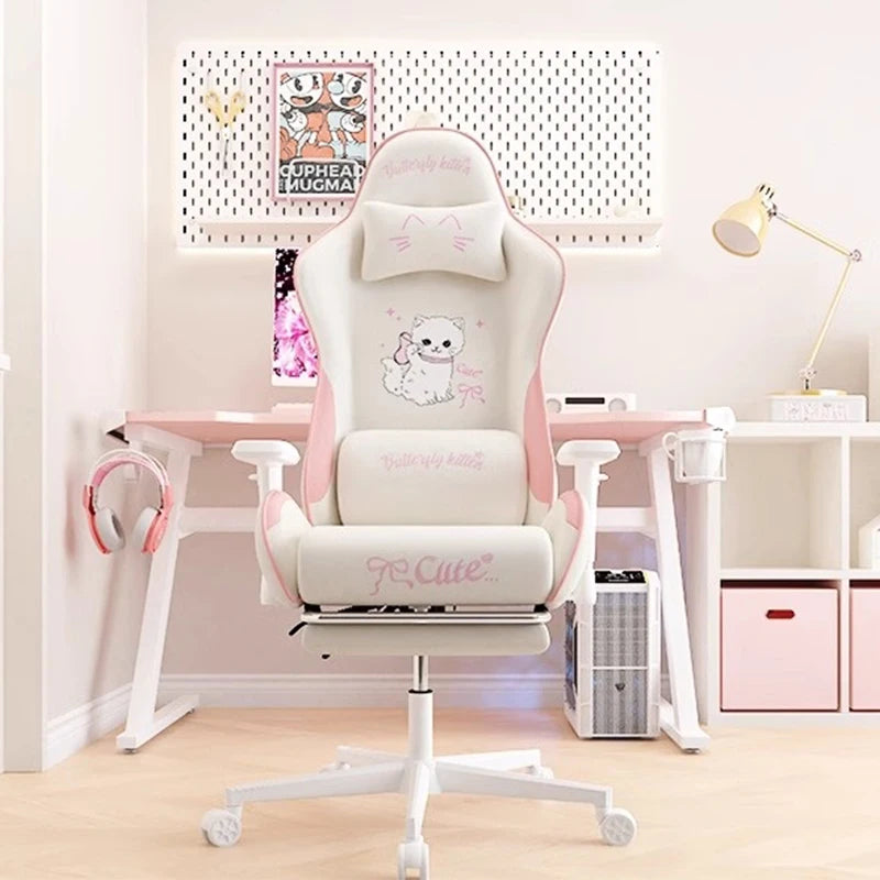 Pink Cute Gaming Chair Ergonomic Internet Celebrity Live Broadcast Computer Chair Home Office Lifting Rotating Reclining Seat