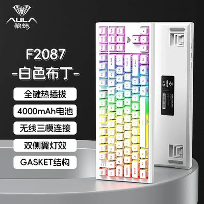 AULA New F2087Pro PBT Keycaps Mechanical Keyboards RGB Light Wireless Bluetooth 3mode Customize Gaming Keyboard PC E-sports Gift