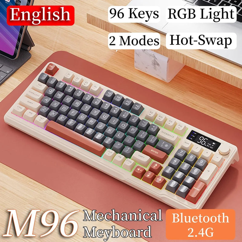 M96 Bluetooth Wireless Keyboard Desk 2.4G Mechanical Keyboard Dual Mode Connection Digital Display Pc Gamer Keyboard RGB Light