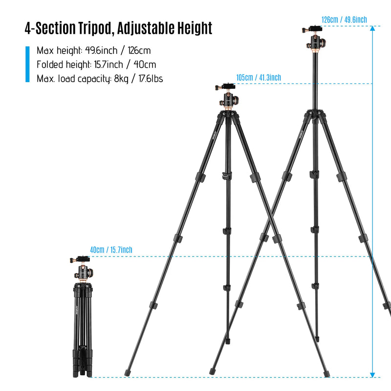 Camera Tripod Complete Tripods with Panoramic Ballhead Bubble Level Adjustable Height Portable Travel Tripod for DSLR Digital Ca