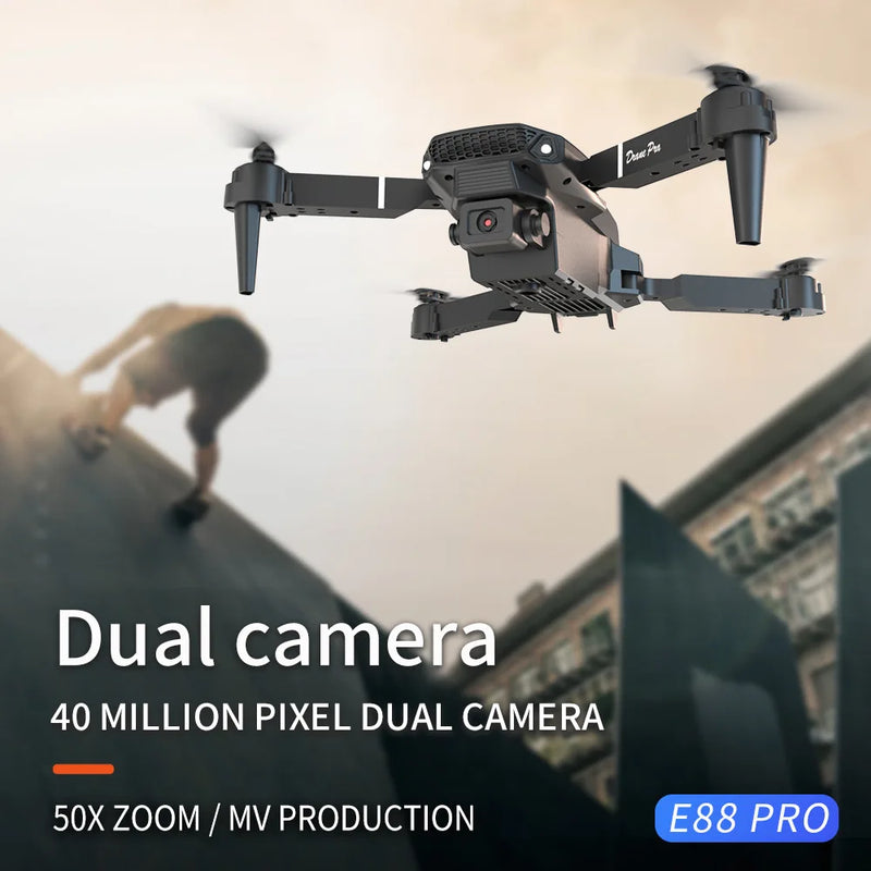 E88 Drone WiFi FPV RC Drones with Dual Pro 4K HD Camera Wide-Angle Remote Control Video Quadcopter Toy E88pro Drones E88