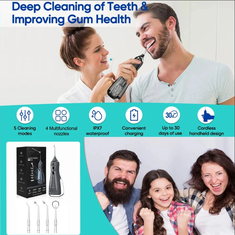 Oral Irrigator Portable Water Flosser Dental Pick 5 Modes 360° Rotated Jet For Cleaning Teeth Thread Floss Mouth Washing Machine