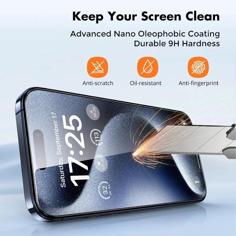 3PCS Tempered Glass For iPhone 15 Pro Max 14 13 12 Anti Scratch Screen Protector For iPhone 14ProMax 13Pro 12Mini Clear Glass