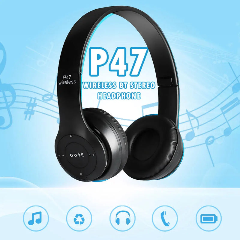 P47 Wireless Gaming Headphone Noise Cancelling Bluetooth-Compatible 5.0 Game Headset Card Mp3 Player Built-in Mic for Smartphone