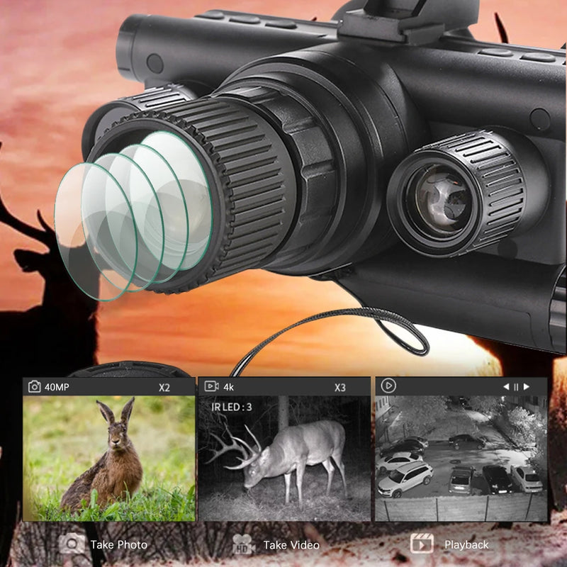 OHB-R5 Digital Binoculars 1080P HD Night Vision 600M Long Range Hunting with IR & Tacticle Flashlight Head Mounted Video