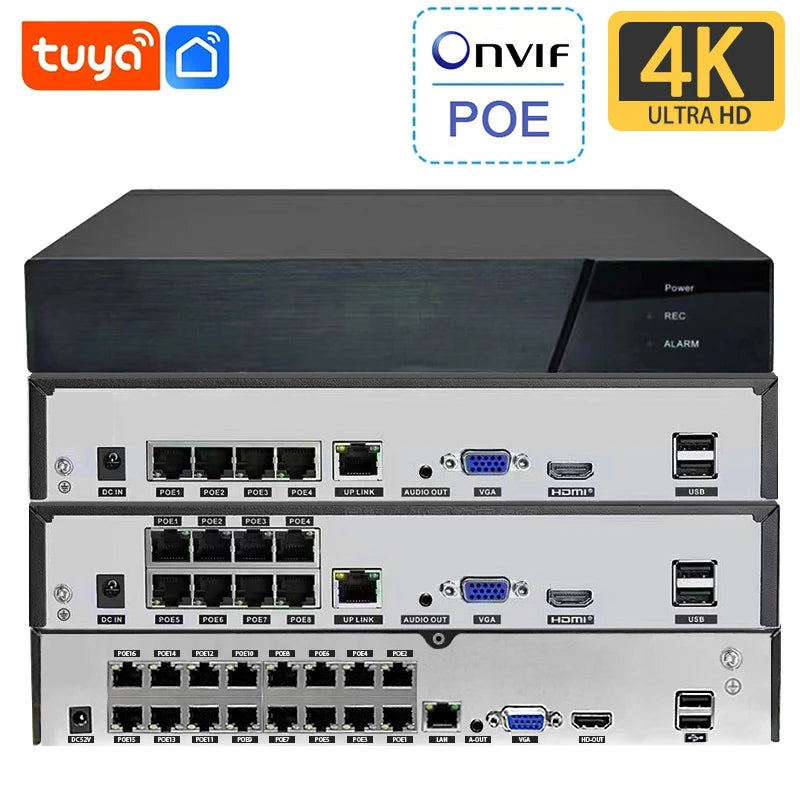 4K 8MP Tuya Smart Life 16CH 8CH 4CH 5MP POE ONVIF NVR Video Recorder H.265 IP Camera CCTV System Network P2P Video Surveillance