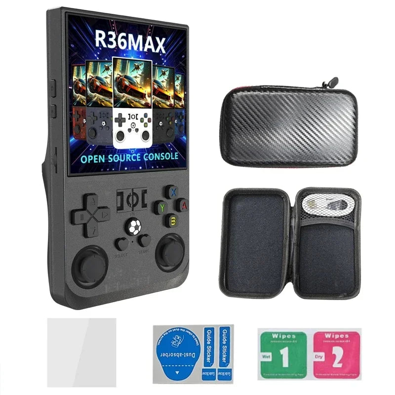 R36MAX 128G Retro Handheld Game Console Linux System 4.0 Inch IPS Screen Portable Video Player Dual Joystick 64G Games Kids Gift