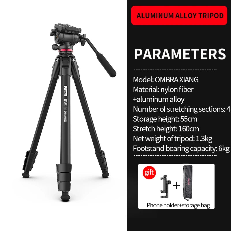 Ulanzi OMBRA Professional Travel Outdoor Tripod 160cm 62.99in for Canon Nikon Sony DSLR Camera Aluminum Alloy Cell Phone Stand